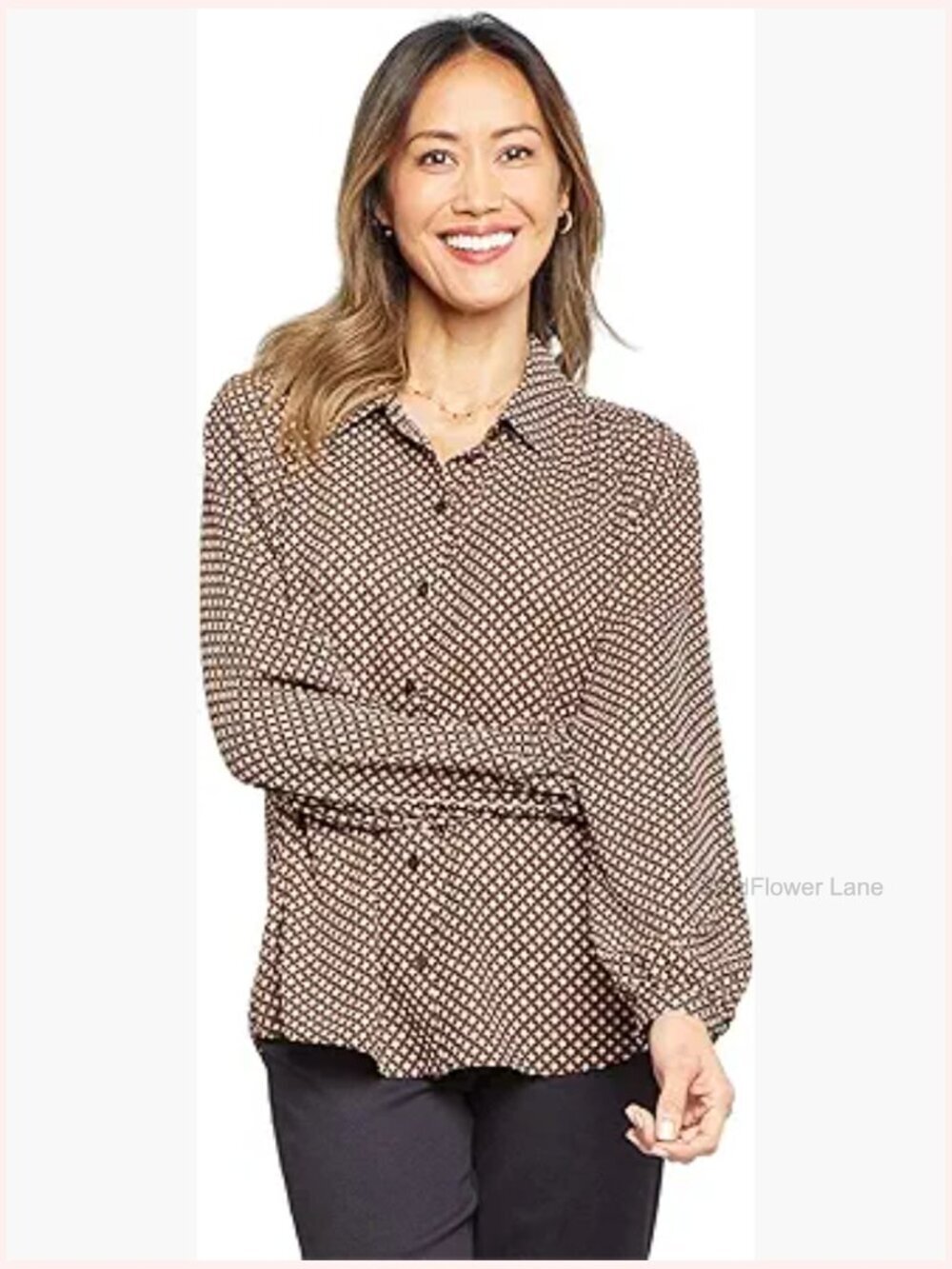 Relaxed Fit Button-Up Long Sleeve Blouse